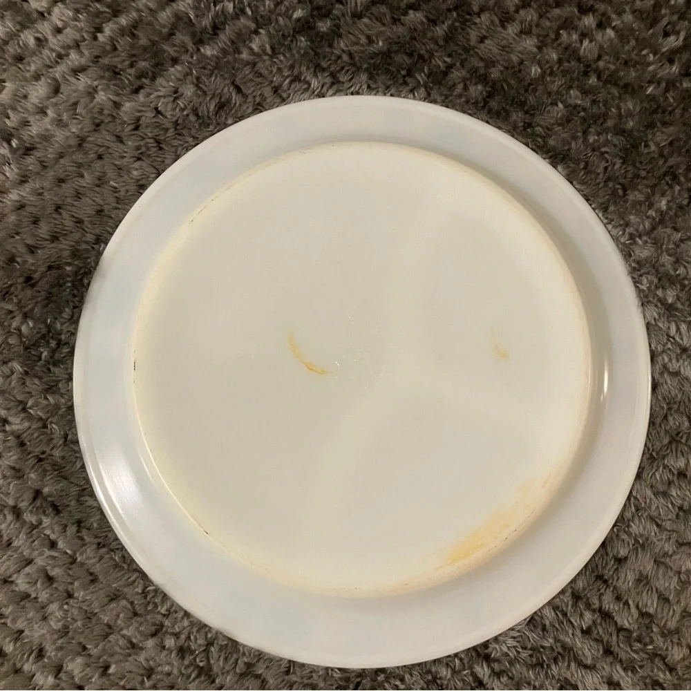 Vintage Pyrex child's divided milk glass plate with a blue "Kid's Train" pattern - Picture 3 of 6